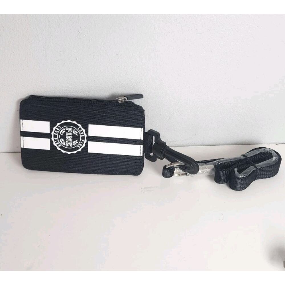 Victoria's Secret PINK Lanyard ID Credit Card Holder Wallet Black NEW
